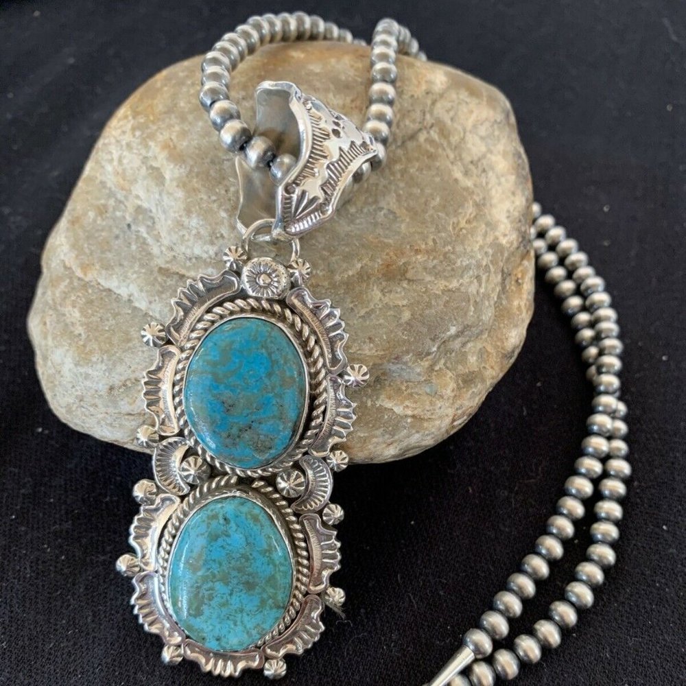 Native American Pearls Blue Necklace Pendant Ln 20